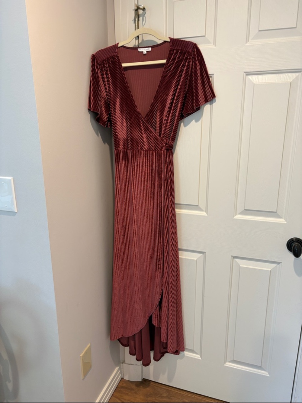 Baltic Born Ribbed High-Low Wrap Dress in Dusty Rose